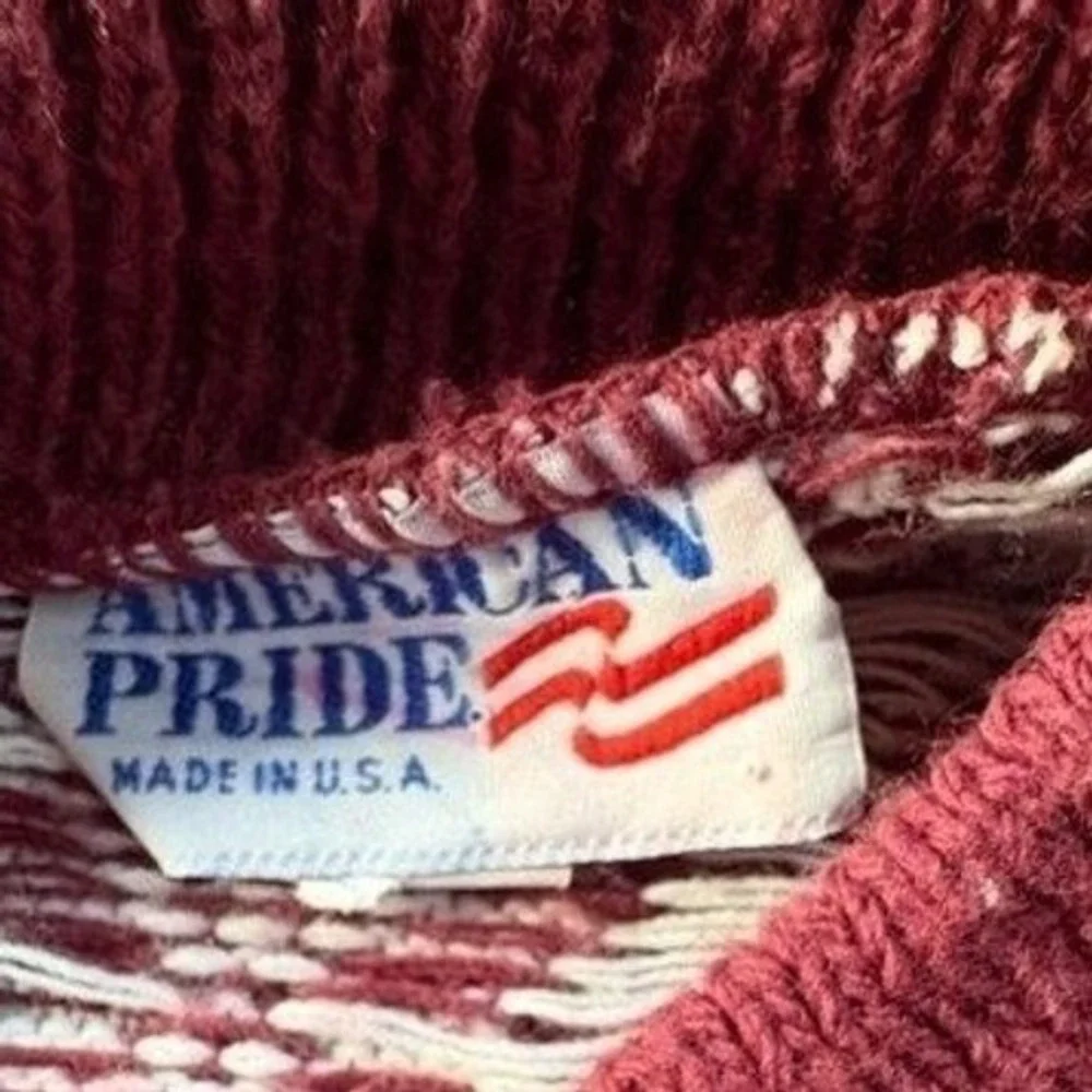 Vintage American Pride Burgundy Snowflake Fair Isle Sweater Womens 20W Made‎ USA